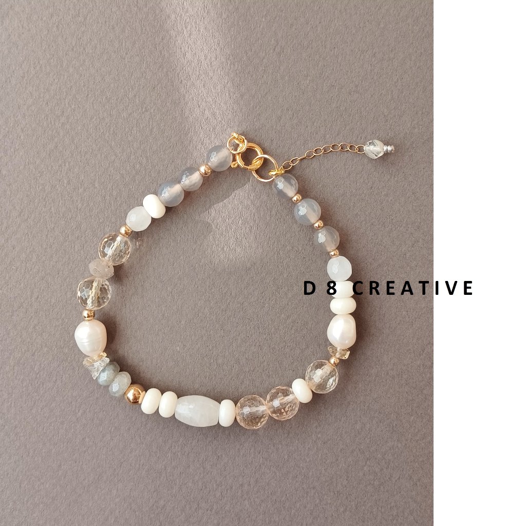 New Women's 14k Gold Filled With Silver And Mixed Gemstone Bracelet